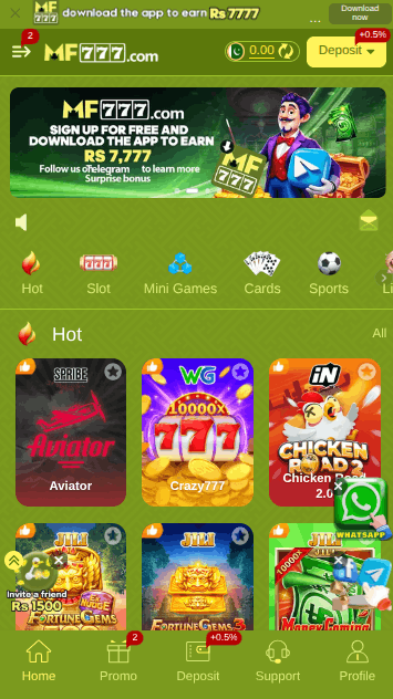 MF777 earning app homepage interface